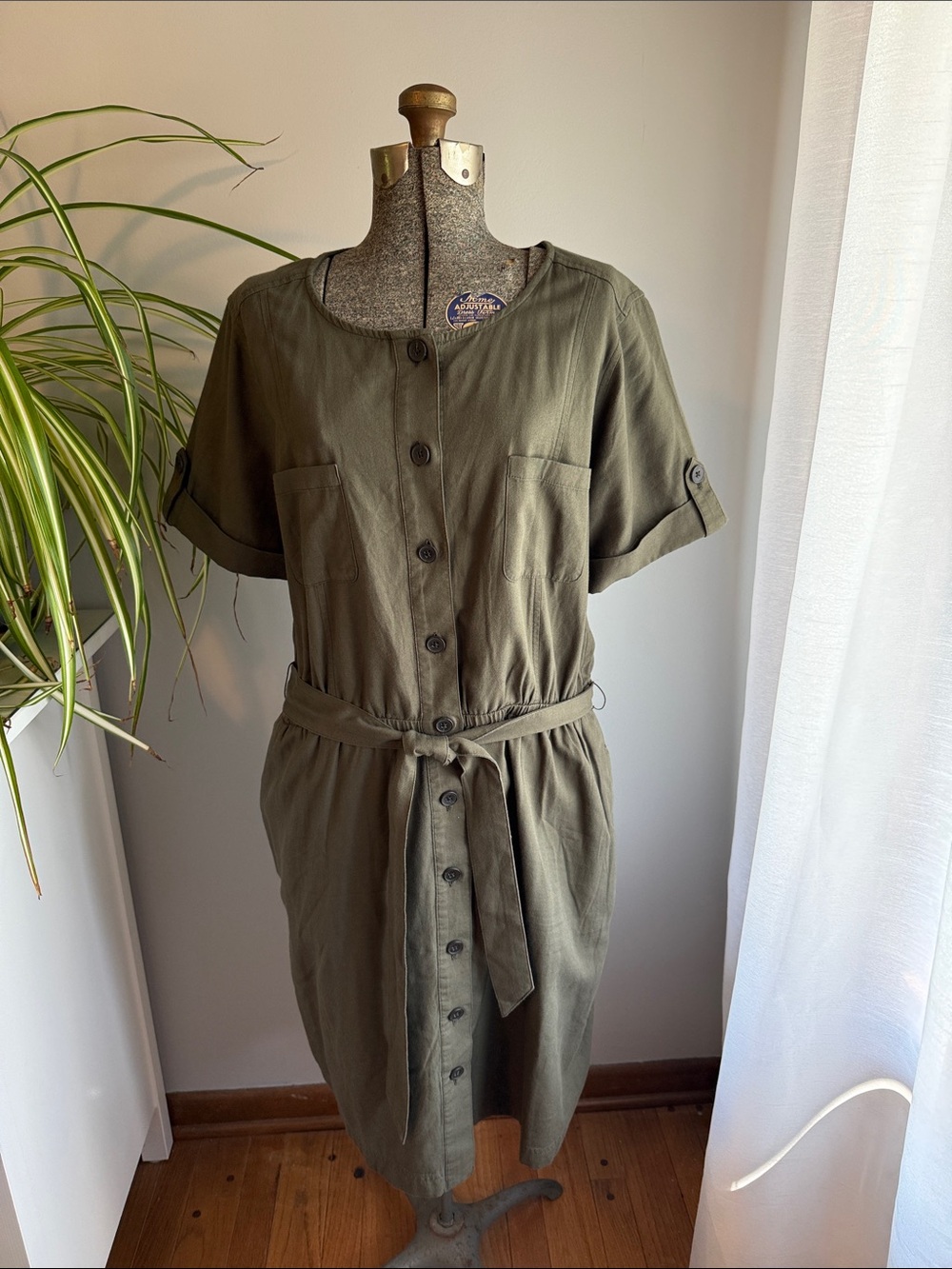 Talbot’s Olive Button-Front Shirt Dress with Waist Tie